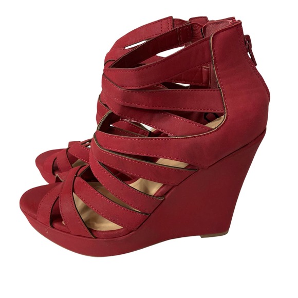 Jasmin " JKnoxville" Wedge Red Strappy Sandal Size 10M - Picture 4 of 9